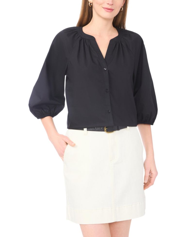 Women's Raglan-Sleeve Button-Down Blouse
