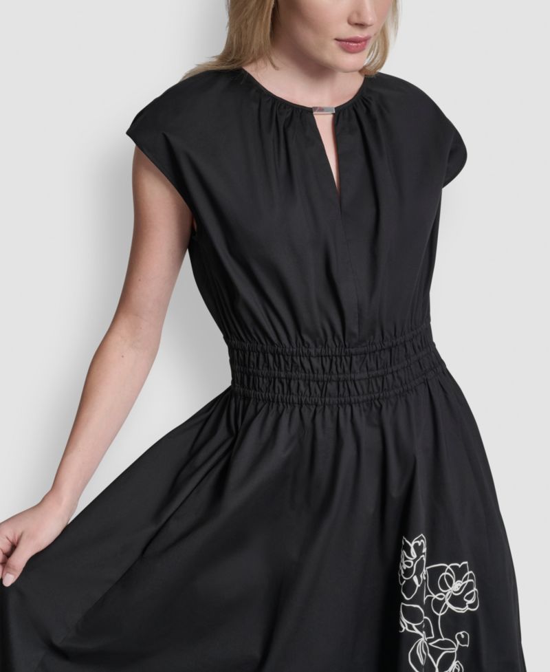 Women's Cap-Sleeve Jewel Neck Keyhole Midi Dress