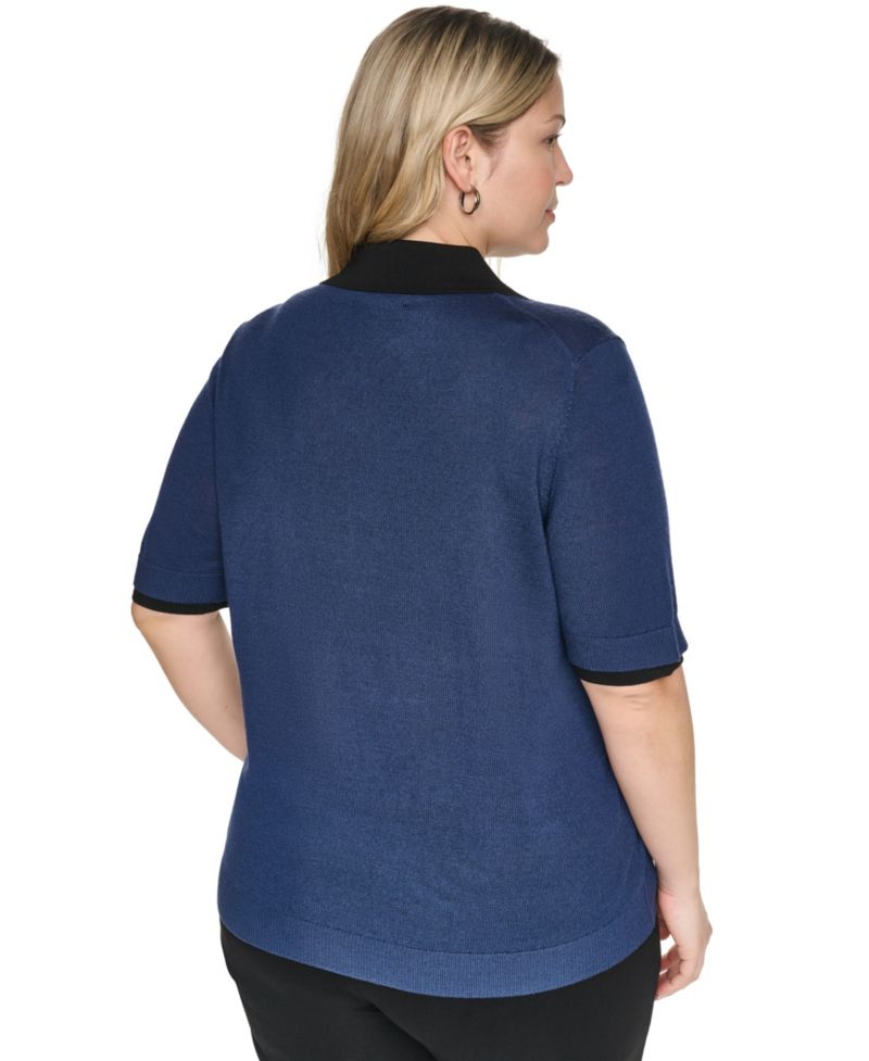 Plus Size Johnny Collar Short-Sleeve Sweater