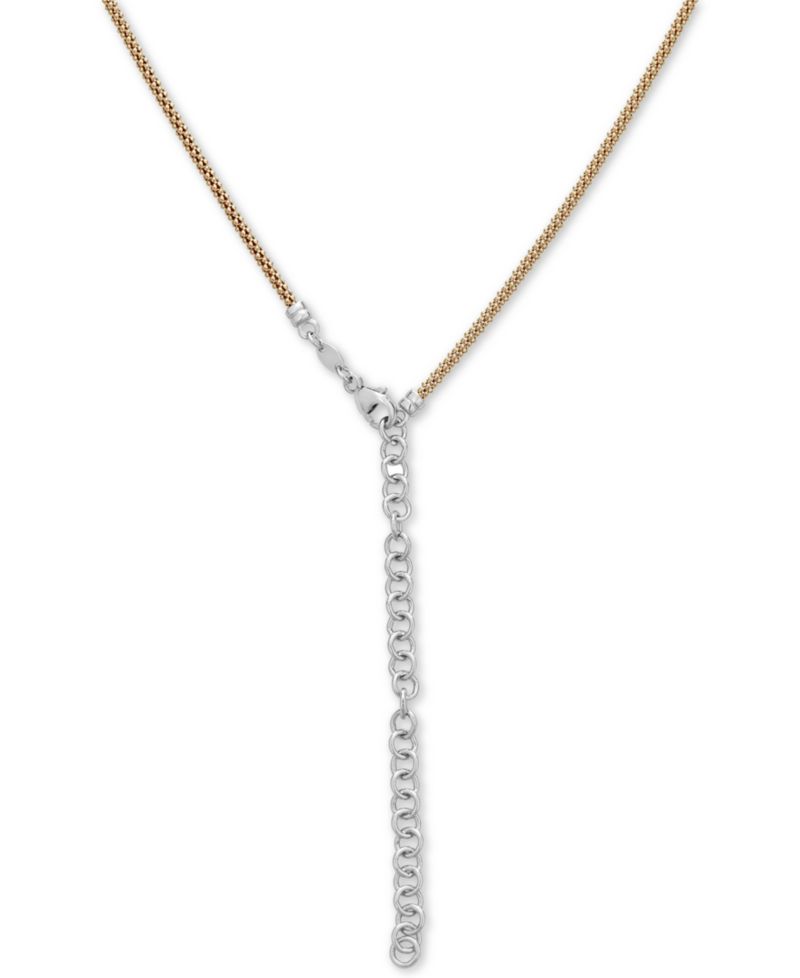 Diamond Two-Tone Lariat Necklace (1/8 ct. t.w.) in 14k Gold-Plated Sterling Silver, 20" + 3" extender