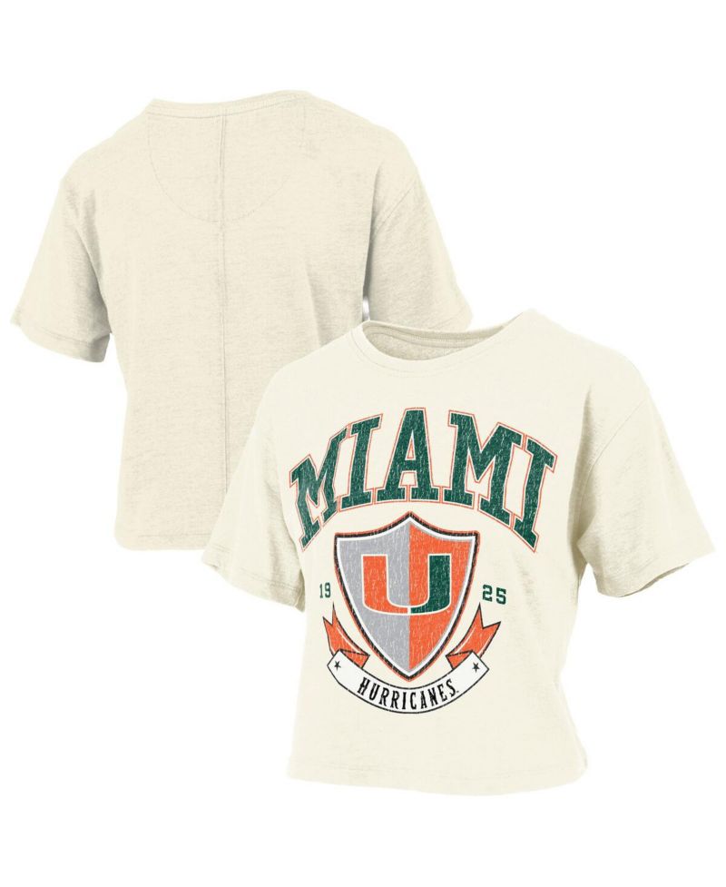 Women's Cream Miami Hurricanes Buckler Vintage Cropped T-Shirt