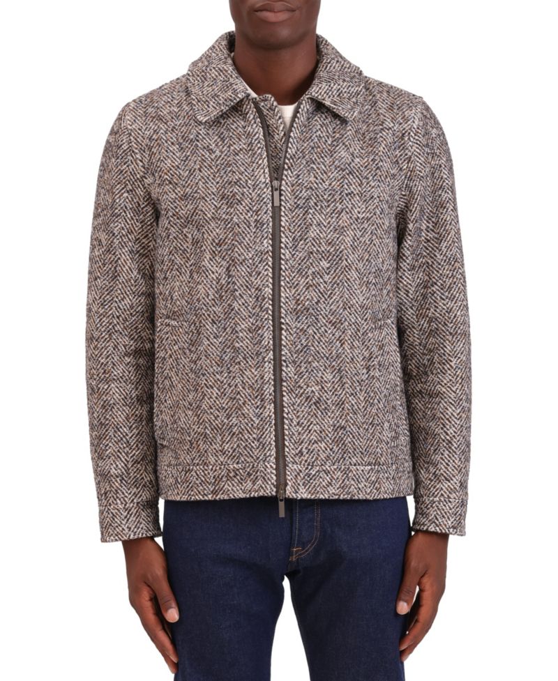Men's Chevron Wool-Blend Zip-Up Blouson Jacket