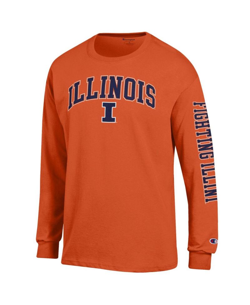 Men's Orange Illinois Fighting Illini Arch Over Logo 2-Hit Long Sleeve T-Shirt