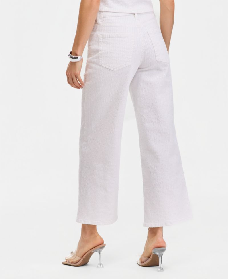 Women's Wide-Leg Sequin Embellished Ankle Jean