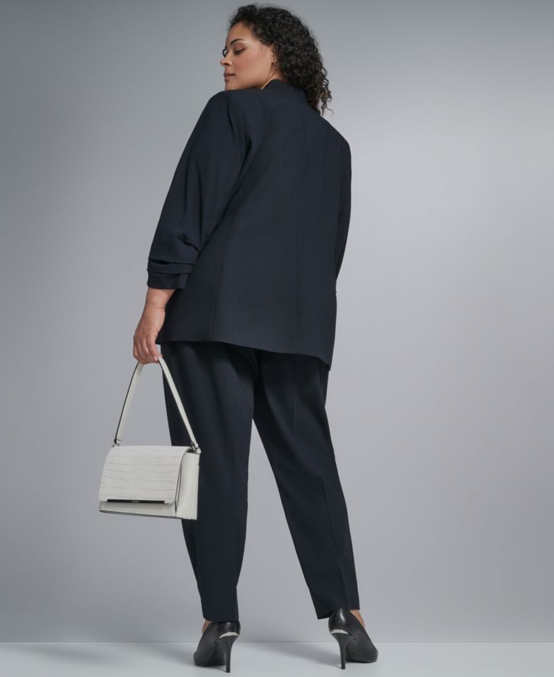 Plus Size Collarless Open Front Blazer