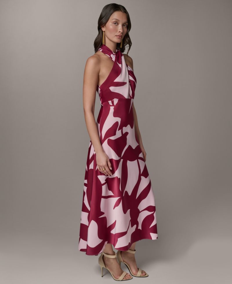 Petite Printed Halter Neck A-Line Midi Dress