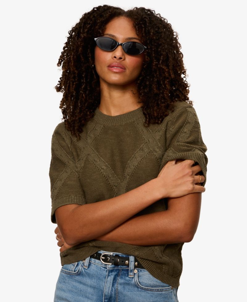 Petite Short-Sleeve Cotton Sweater T-Shirt