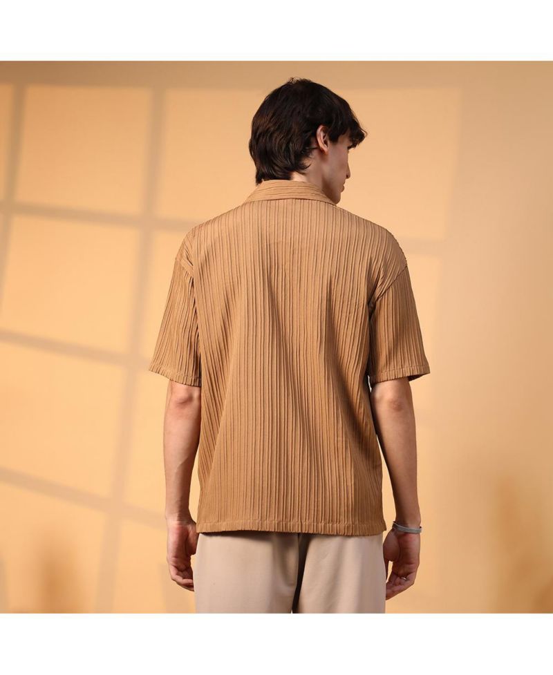 Men's Camel Brown Tactile-Lined Oversized Shirt