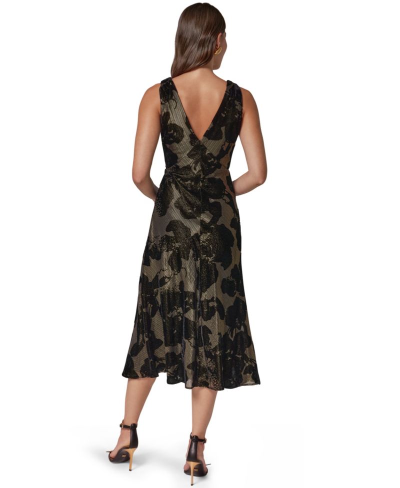 Women's Floral A-Line Metallic Velvet Burnout Midi Dress
