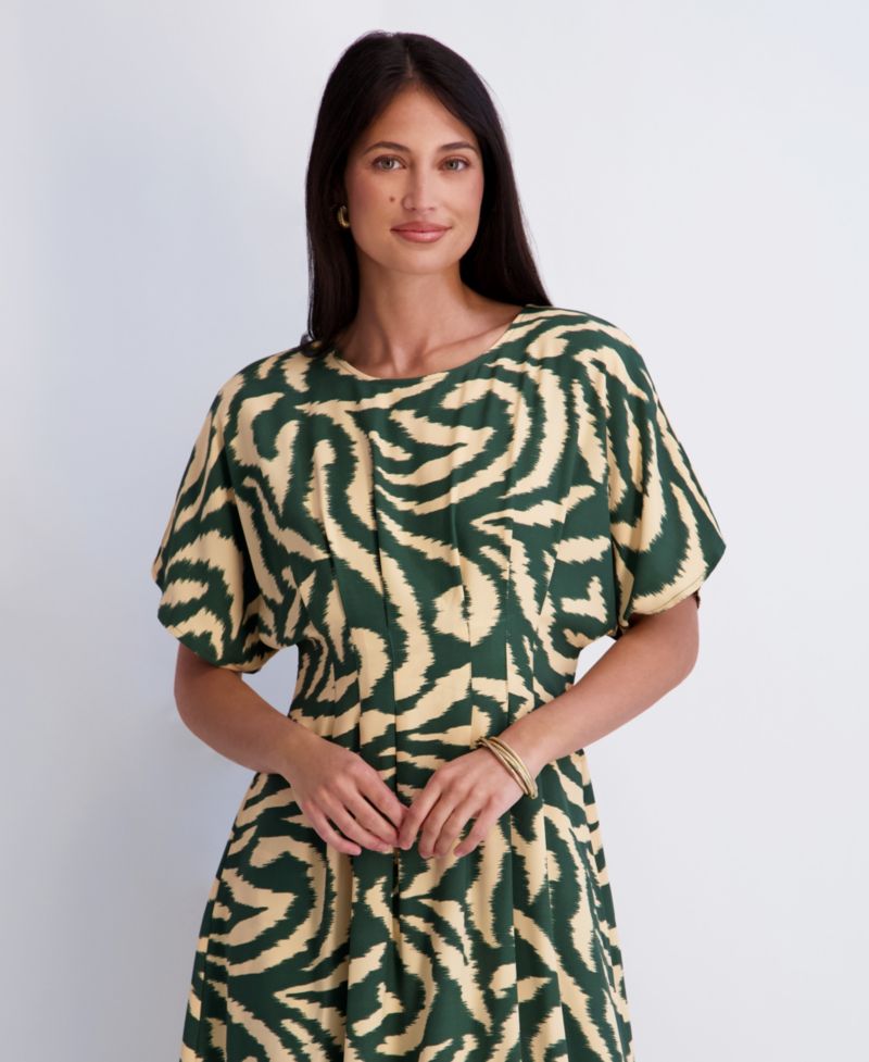 Women's Printed Crewneck Midi Dress