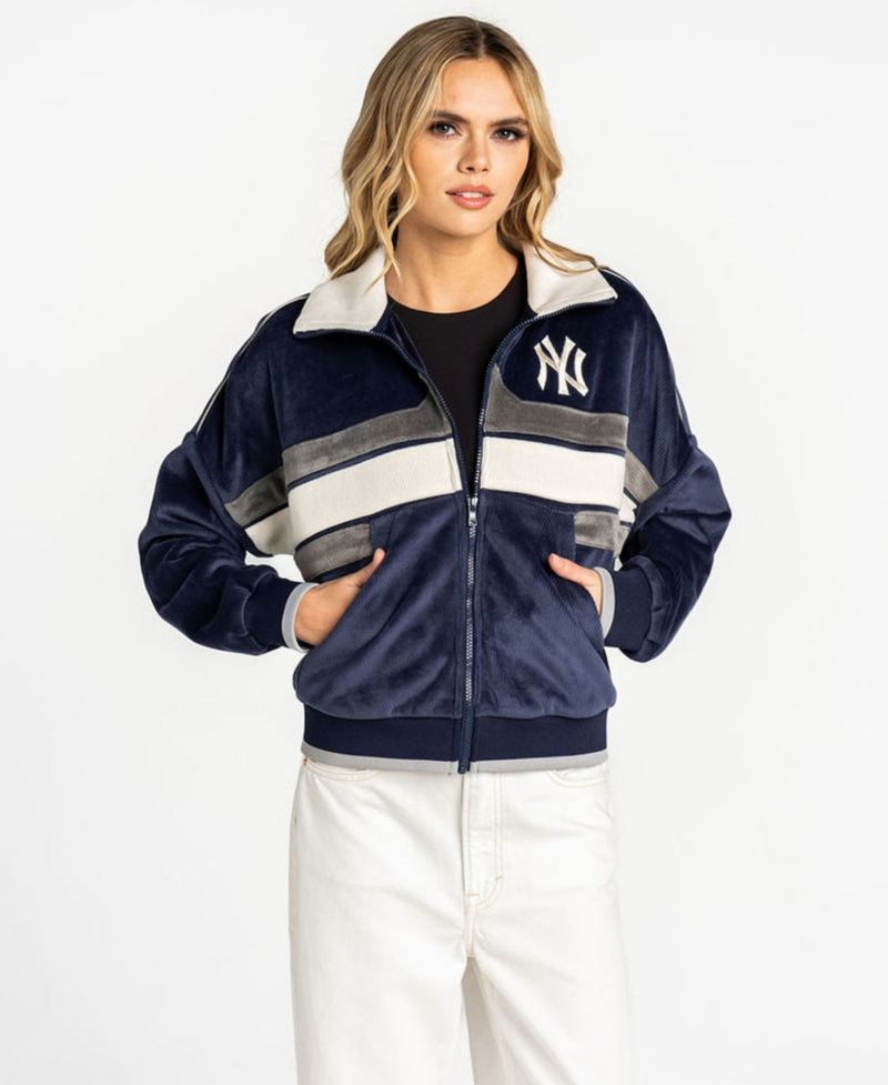 Women's Navy New York Yankees Velvet Cord Full-Zip Jacket