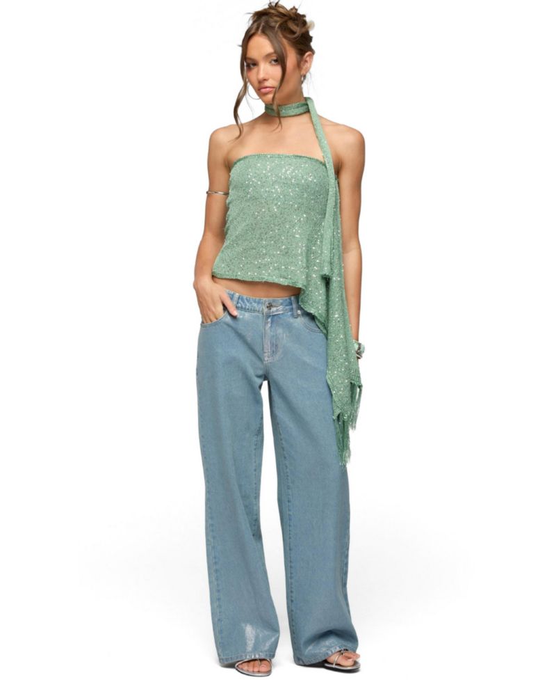 Women's Two-Piece Sequin Knit Scarf Top