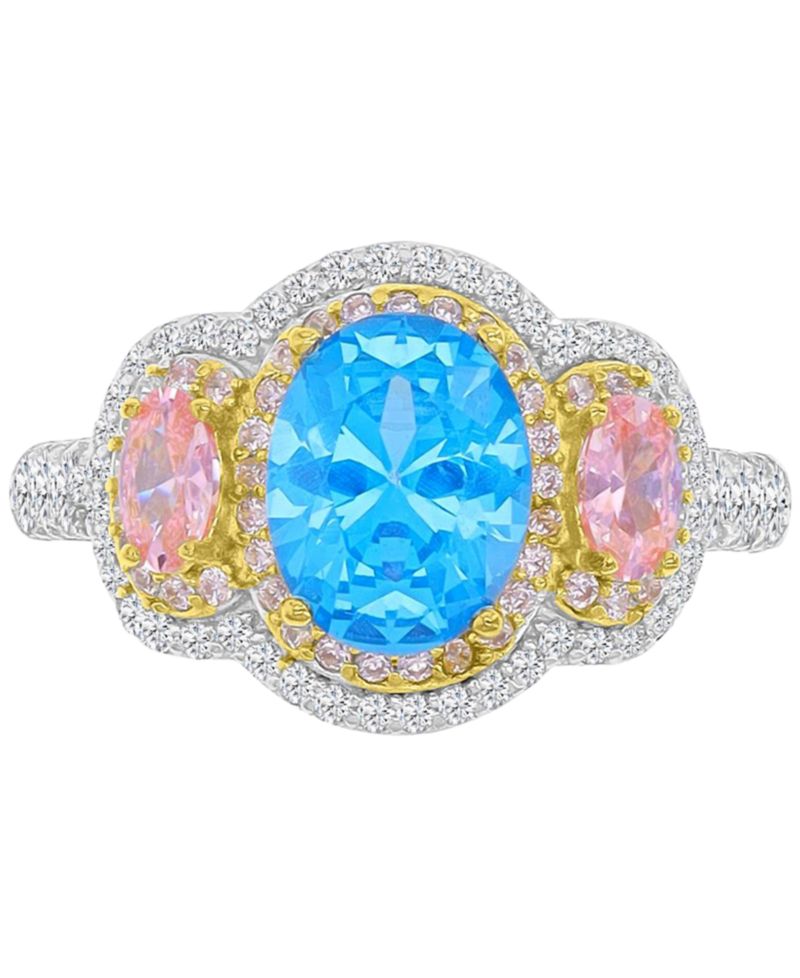 Multicolor Cubic Zirconia Ring in Sterling Silver & 14k Gold
