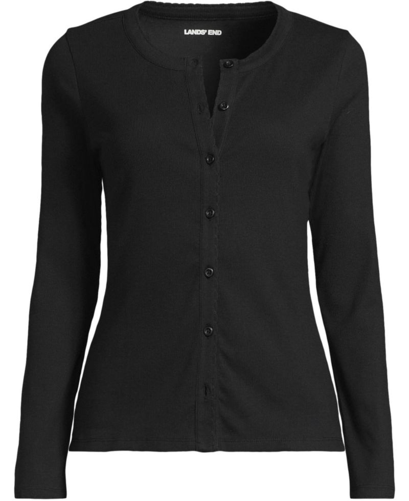 Plus Size Long-Sleeve Micro-Rib Button-Through Cardigan