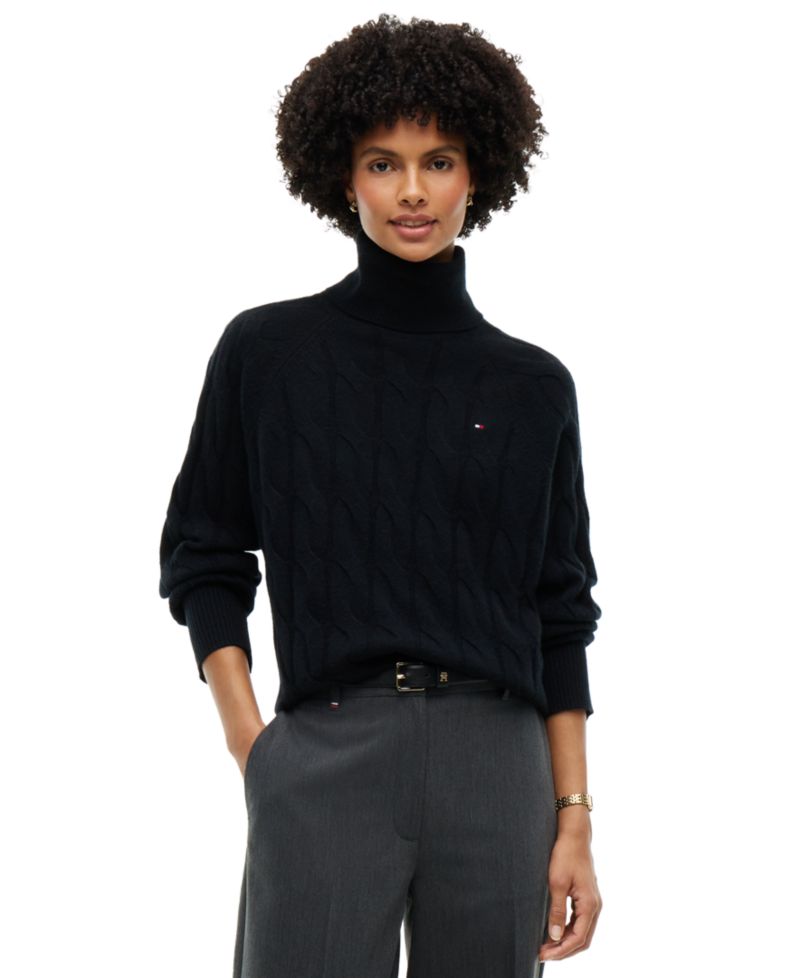Women's Cable-Knit Turtleneck Wool Sweater
