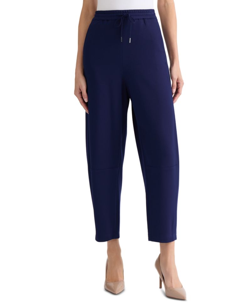 Petite Pull-On Barrel-Leg Mid-Rise Pants