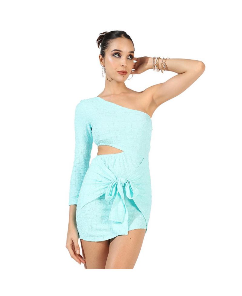 Women's Light Blue Solid Cutout Dress