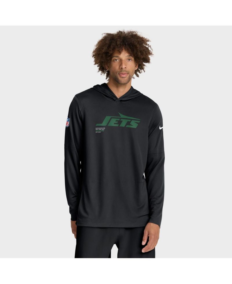 Men's Black New York Jets Sideline Pure Fury Performance Long Sleeve Hoodie T-Shirt