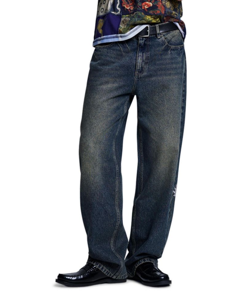 Men's Straight-Leg Embroidered Denim Jeans