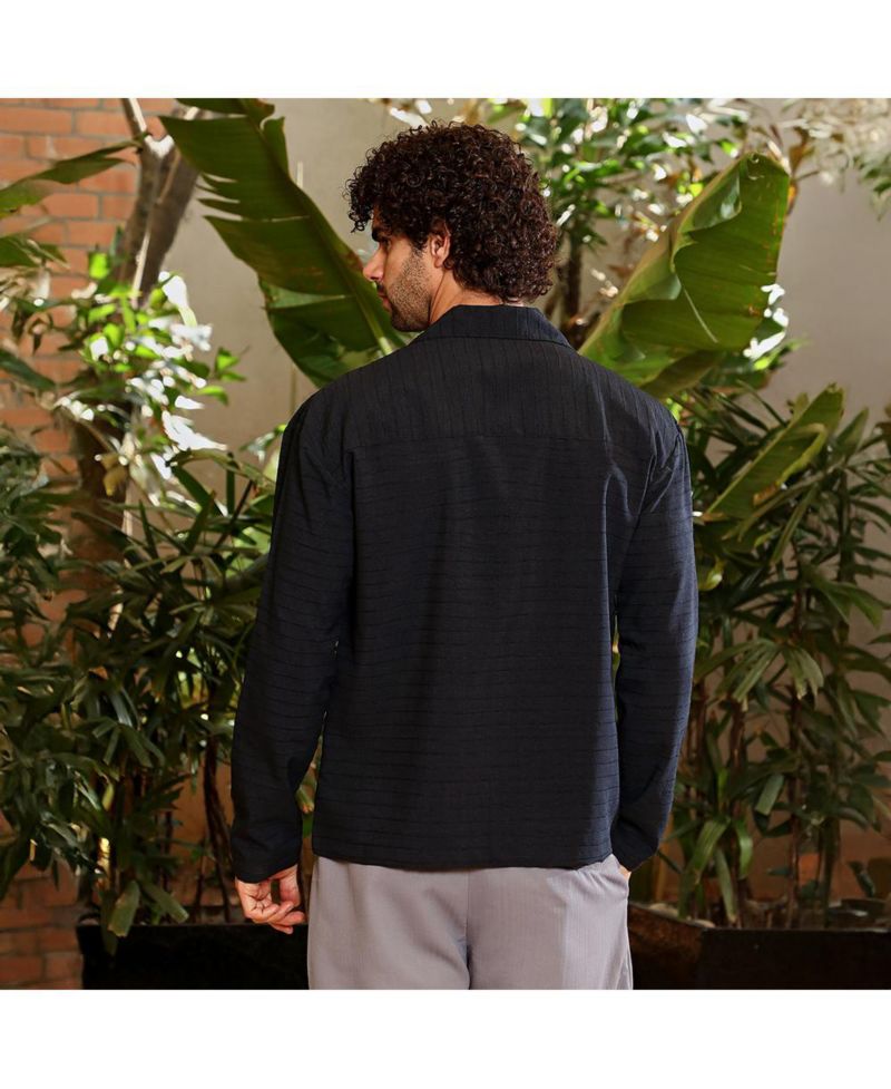 Men's Onyx Black Striped Cuban Shirt