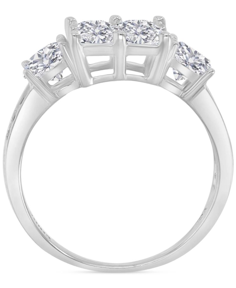 Cubic Zirconia Mixed Cut Quad Cluster Bridal Set in Sterling Silver