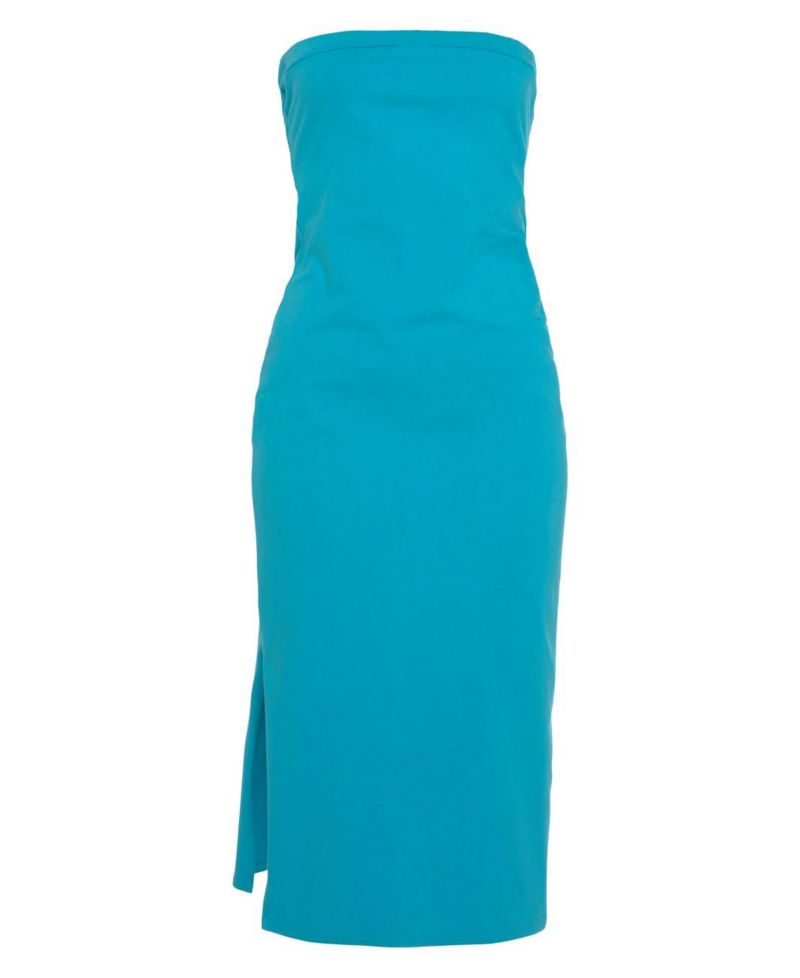 Women's Cotton Strapless Back Cutout Column Bandeau Midi Dress