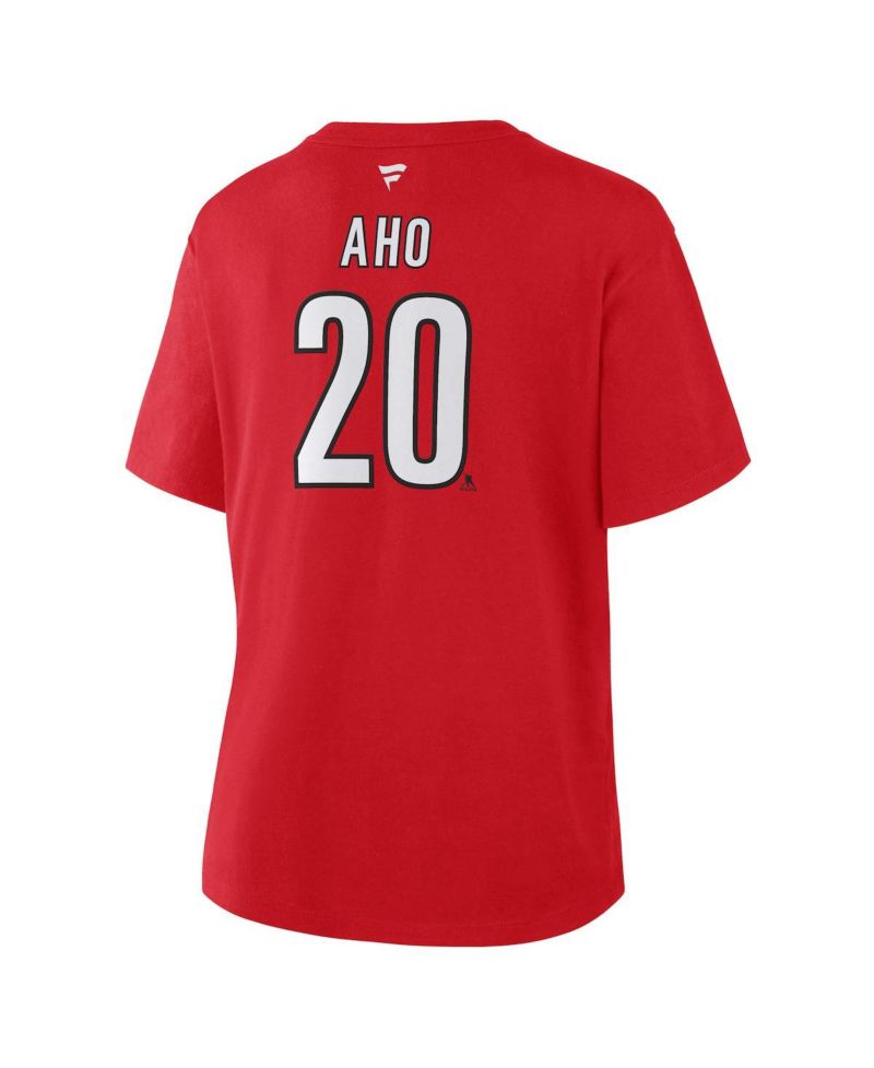 Women's Sebastian Aho Red Carolina Hurricanes Authentic Stack Name & Number T-Shirt