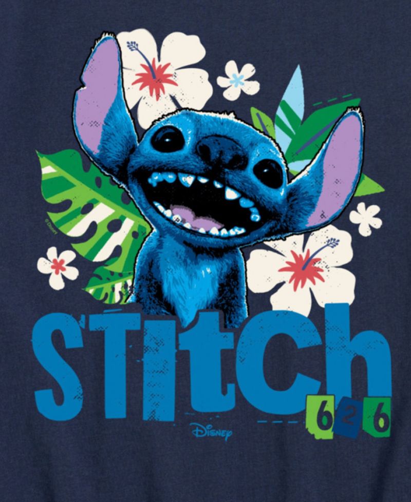 Big Boys Lilo Stitch Live Action Stitch Flowers Graphic T-Shirt