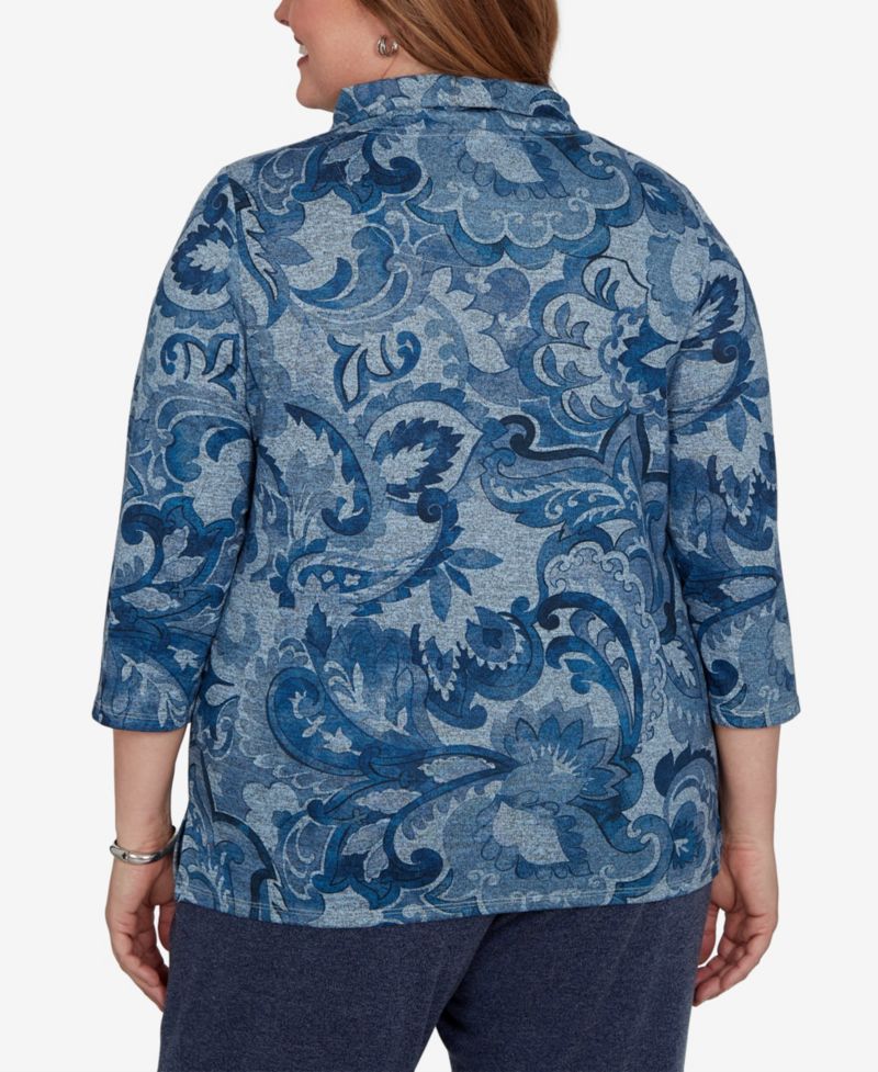 Plus Size Paisley Scroll Cowl Neck Pocket Top
