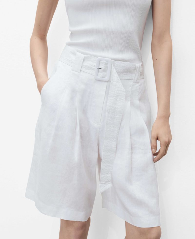 Women's Belt Linen-Blend Bermuda Shorts