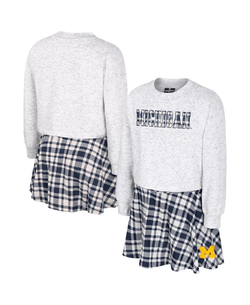 Big Girls 2-Piece Gray Michigan Wolverines Marceline Plaid Skirt and Top Set