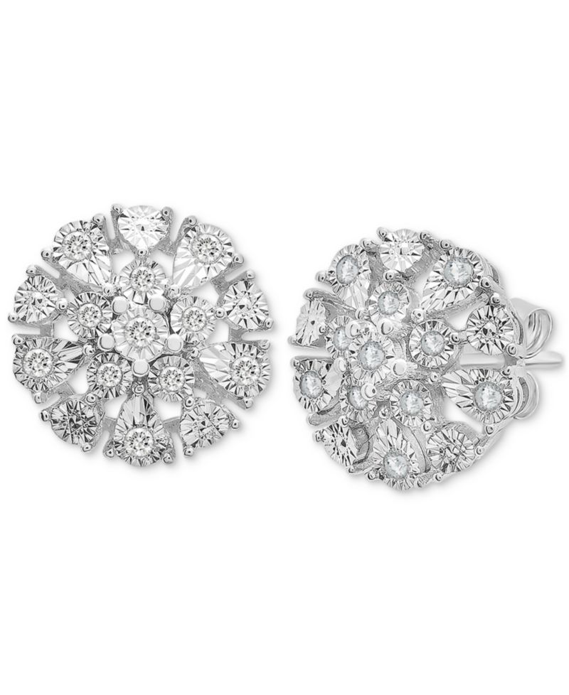 Diamond Flower Burst Stud Earrings (1/10 ct. t.w.) in Sterling Silver
