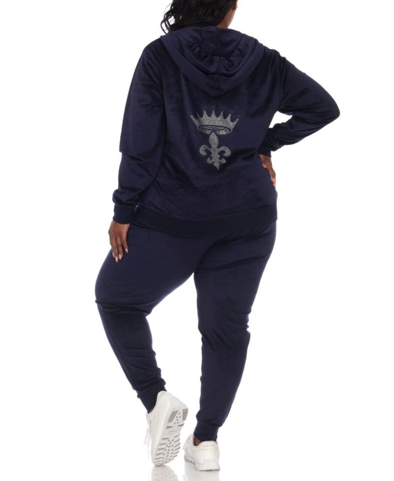 Plus Size Rhinestone Velour Tracksuit 2 Piece Set