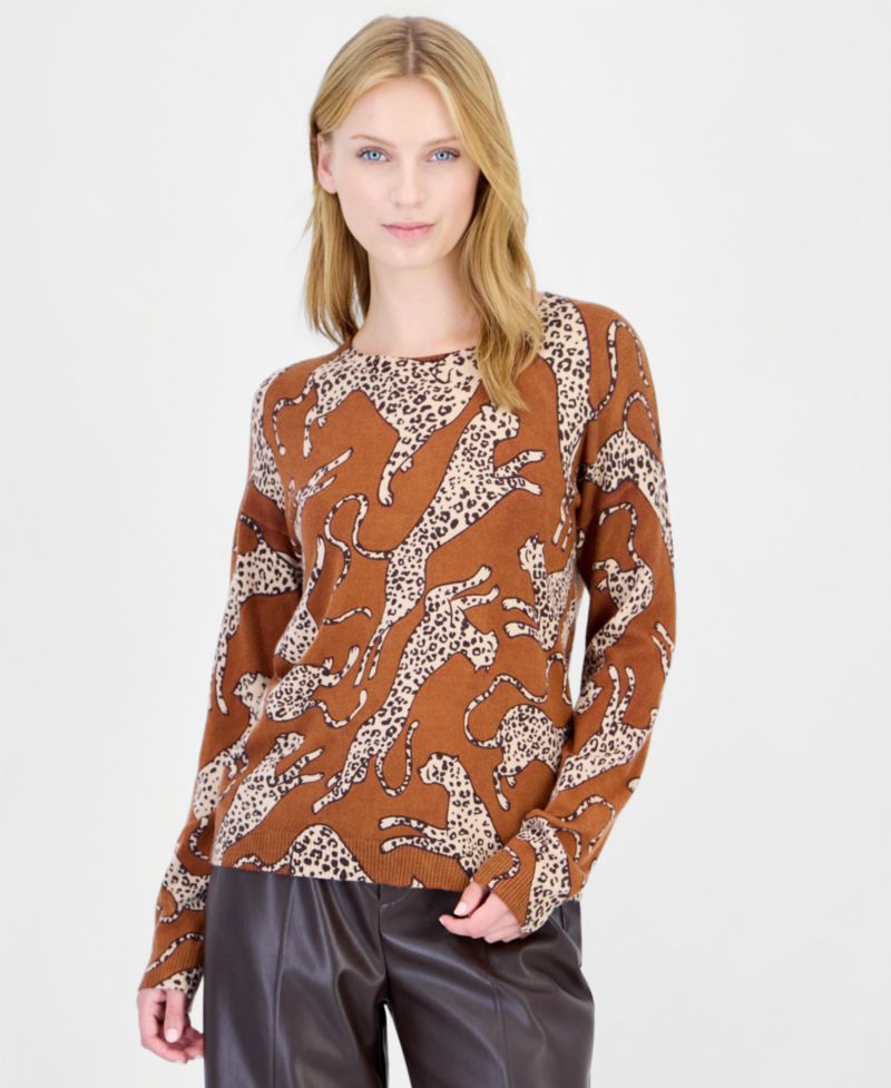 Women's Long-Sleeve Leopard-Print Sweater