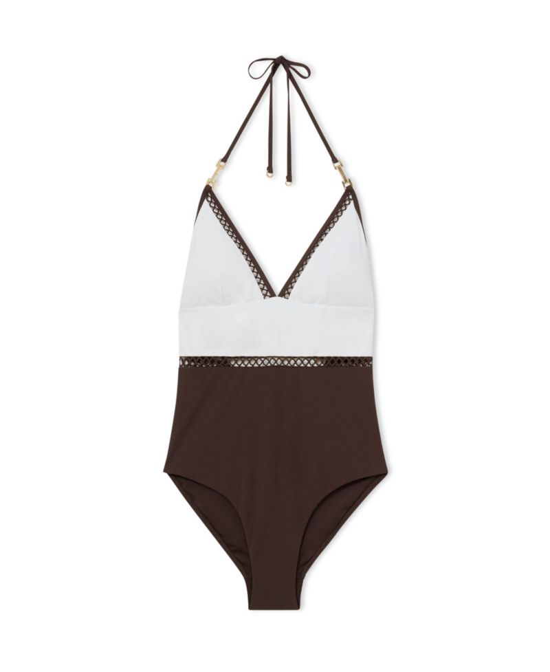 Women's Ray Halter Colorblock Plunging Neckline One-Piece Swimsuit