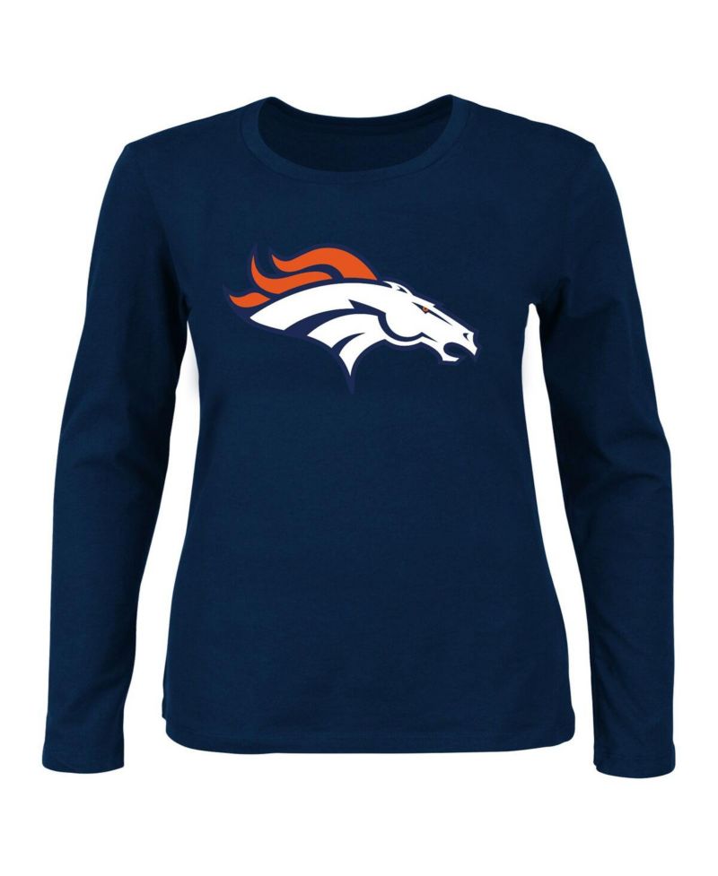 Women's Navy Denver Broncos Plus Size Scoop Neck Long Sleeve T-Shirt