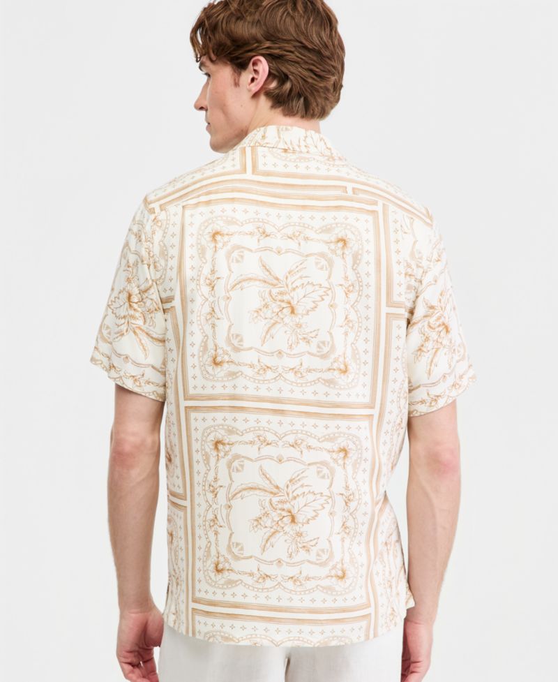 Men's Printed Silk-Blend Short Sleeve Shirt