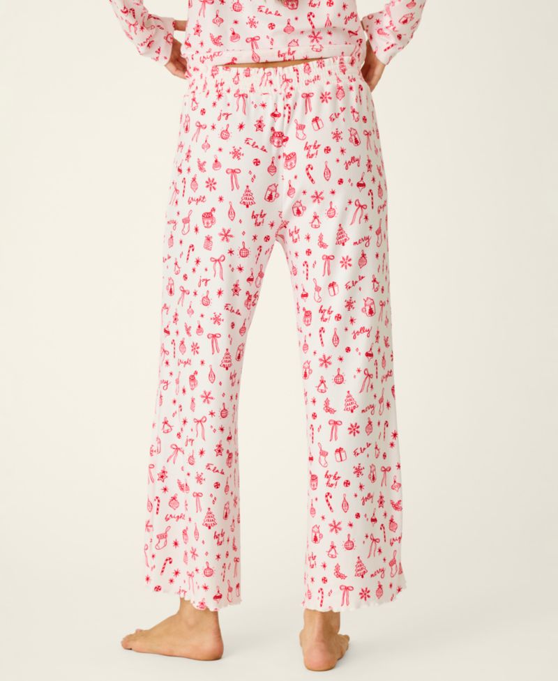 Women's Femme De Noel Christmas Flocked-Dot Wide-Leg Pants