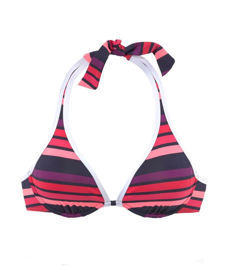 Women's Striped Removable Pads Halter-Neck Underwire Bikini Top