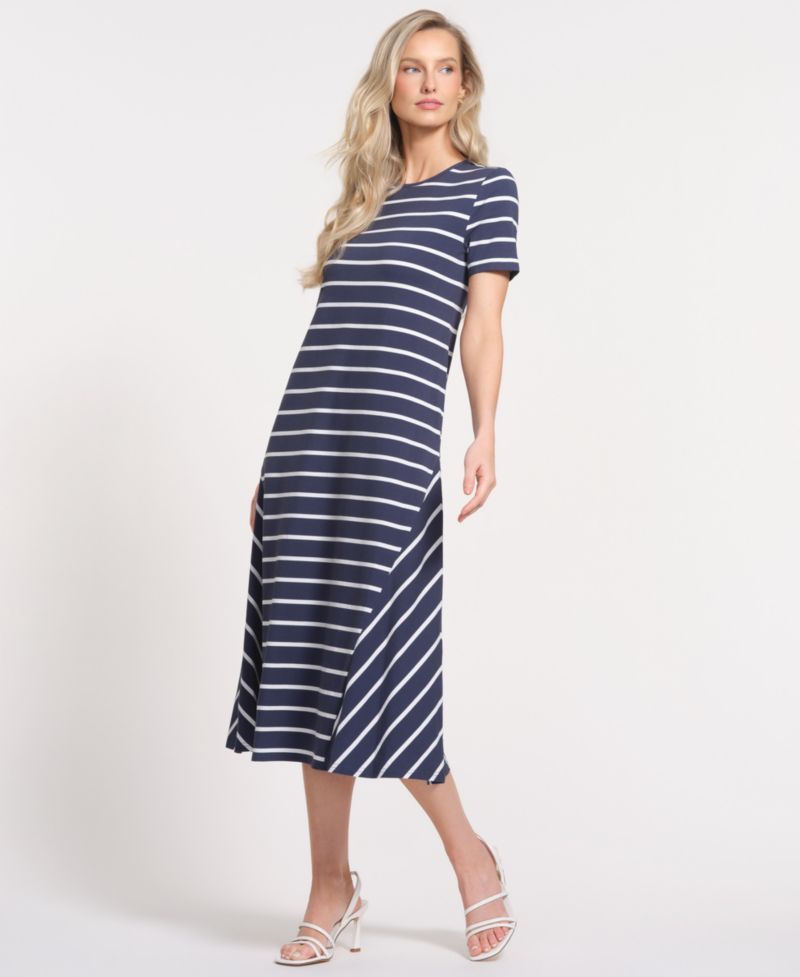 Women's Striped Crewneck Midi Dress