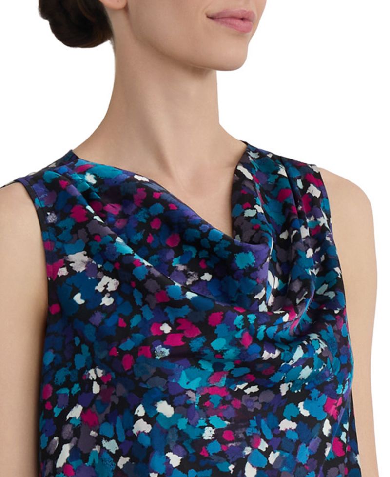 Women's Printed Pleated Cowlneck Sleeveless Top