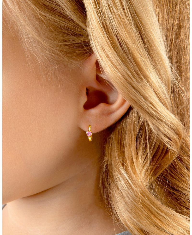 14K Gold True Love Pink Heart Huggie Hoop Earrings