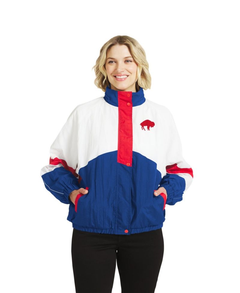 Women's White/Royal Buffalo Bills Throwback Crinkle Full-Snap Hooded Windbreaker Jacket