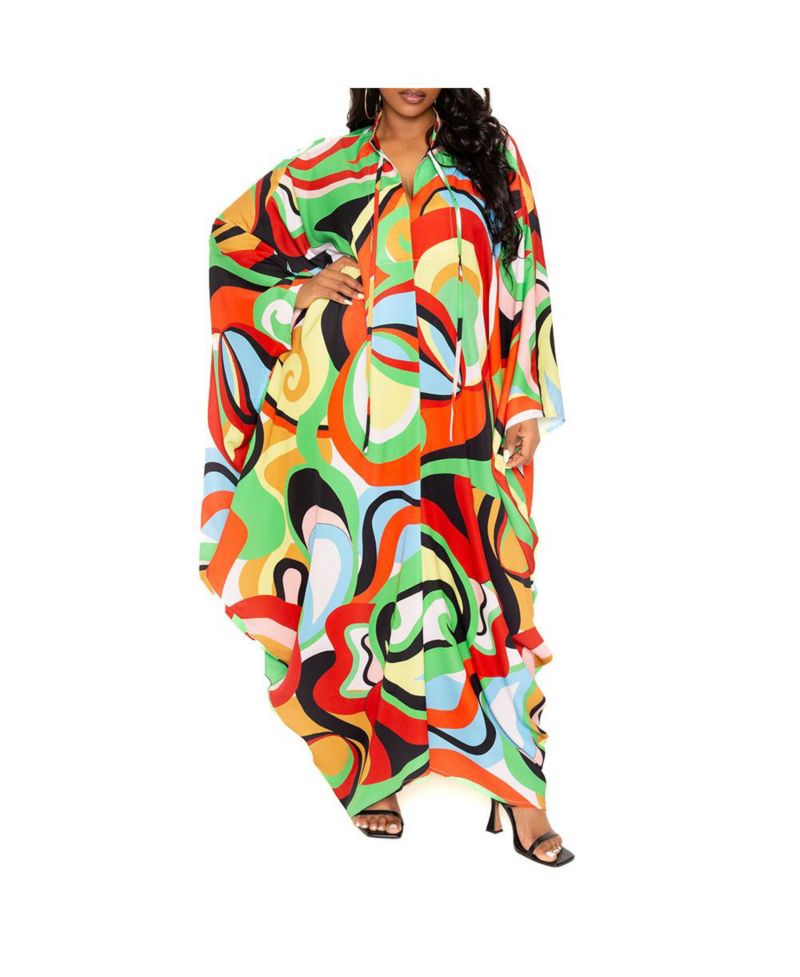 Women's Plus Size Geometric Print Tunic Maxi Dress