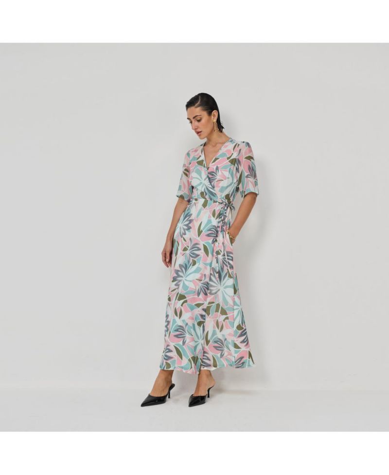 Women's Floral Print A-Line Wrap Maxi Dress