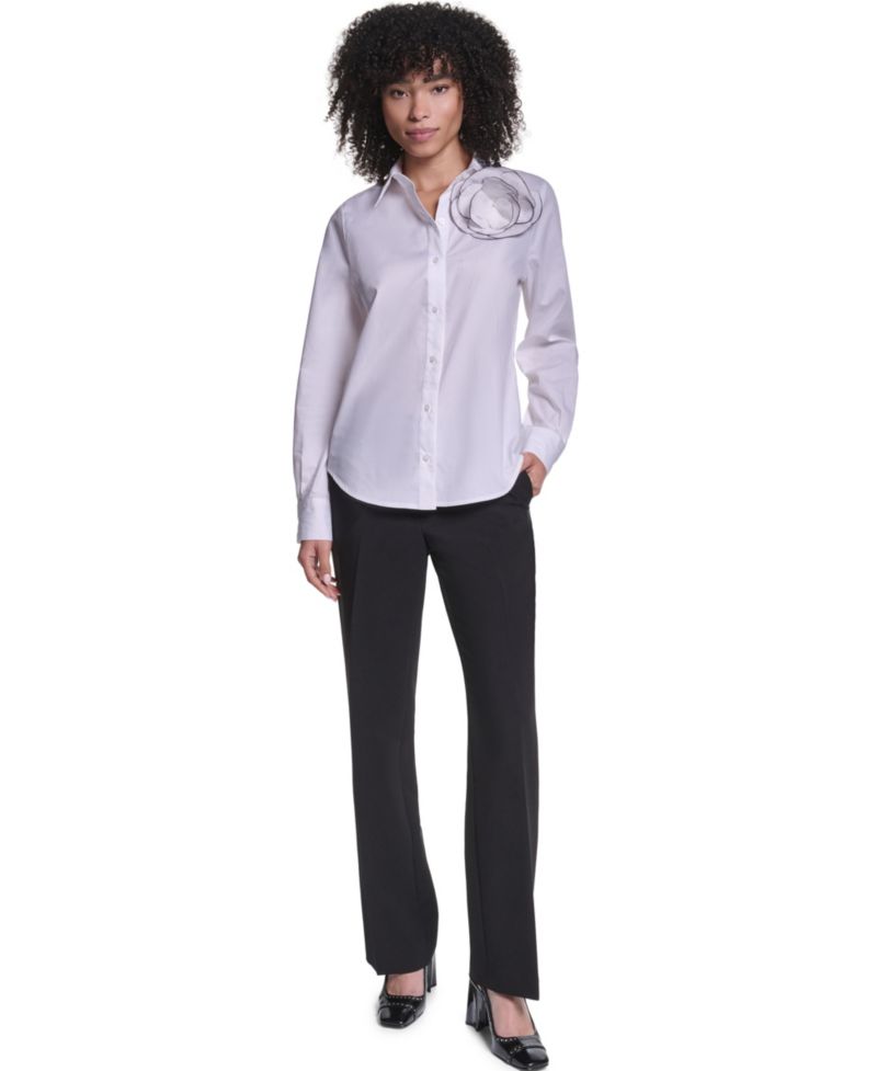 Petite Collared Button-Front Blouse