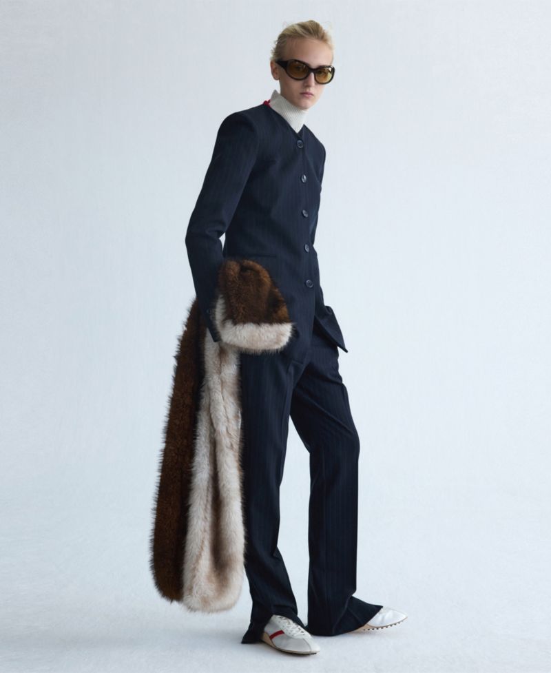 Women's Selection Pinstripe Straight-Leg Slit Trousers