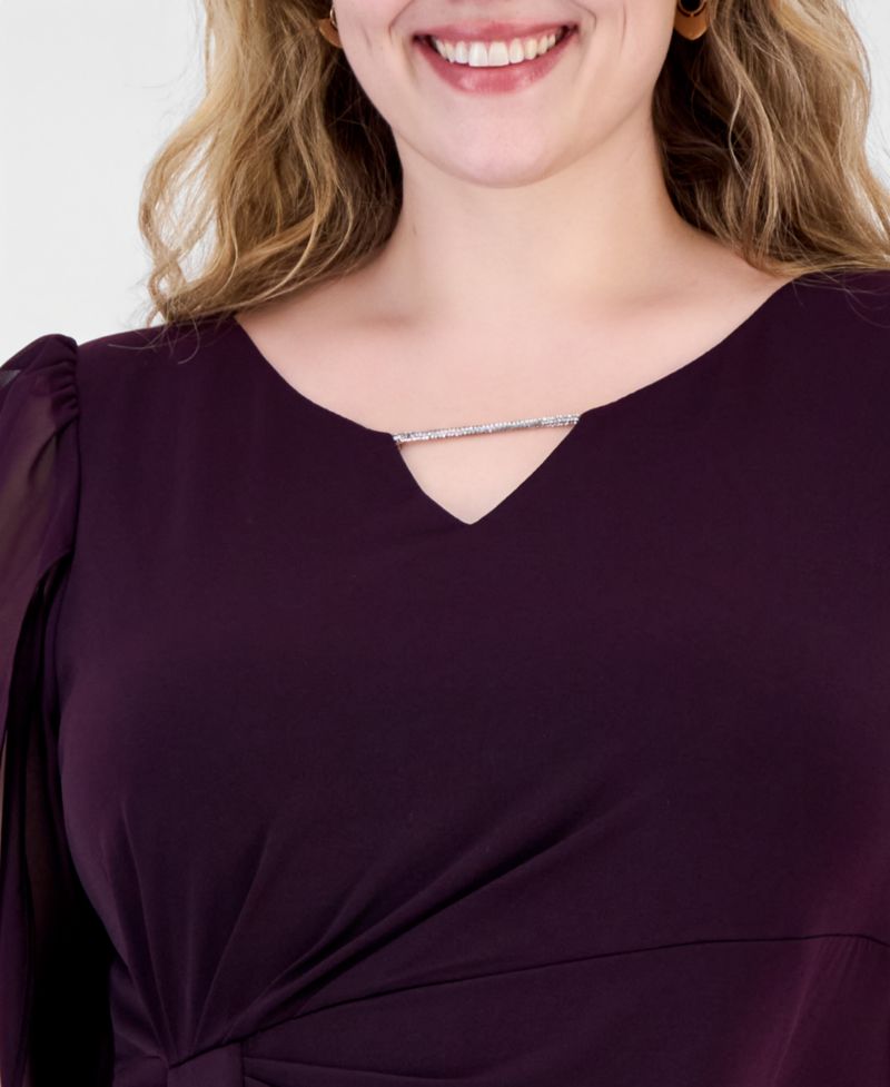 Plus Size Sheer-Sleeve Chain-Detail Sheath Dress