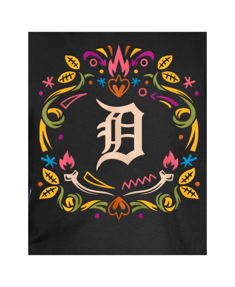 Big Boys and Girls Black Detroit Tigers Día de los Muertos T-Shirt
