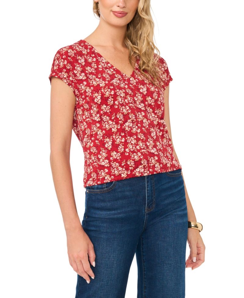 Women's Floral V-Neck Short-Sleeve T-Shirt